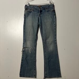 Vintage Y2K Hollister Blue Flex Stretch Hipster Flare Distresssed Jeans Size 7L